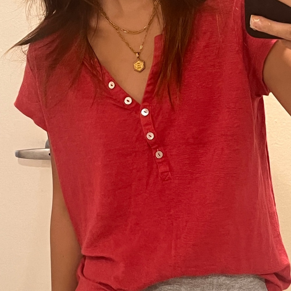 flattering red button up!